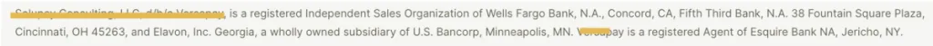 Website footer disclosure reading registered ISO slash MSP of a sponsoring bank