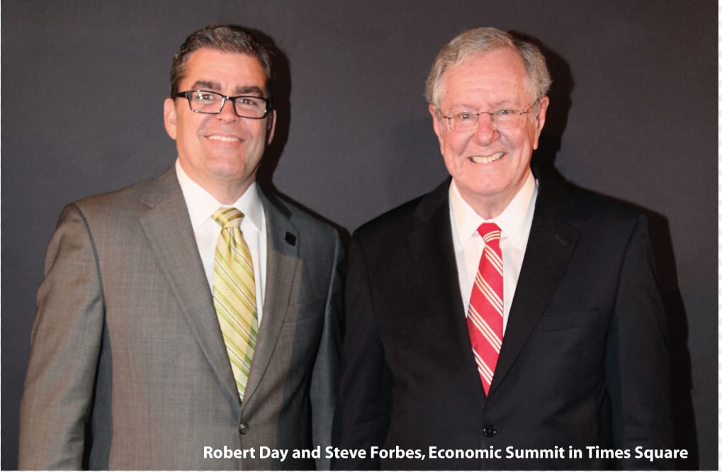 Robert Day and Steve Forbes at the Economic Summit in Times Square