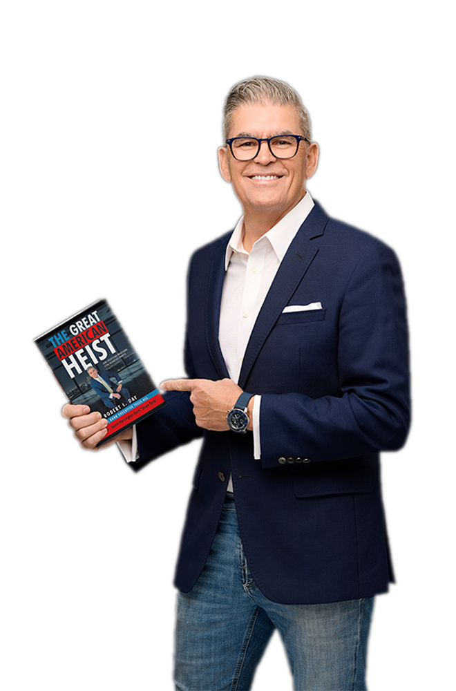 Robert L. Day holding The Great American Heist