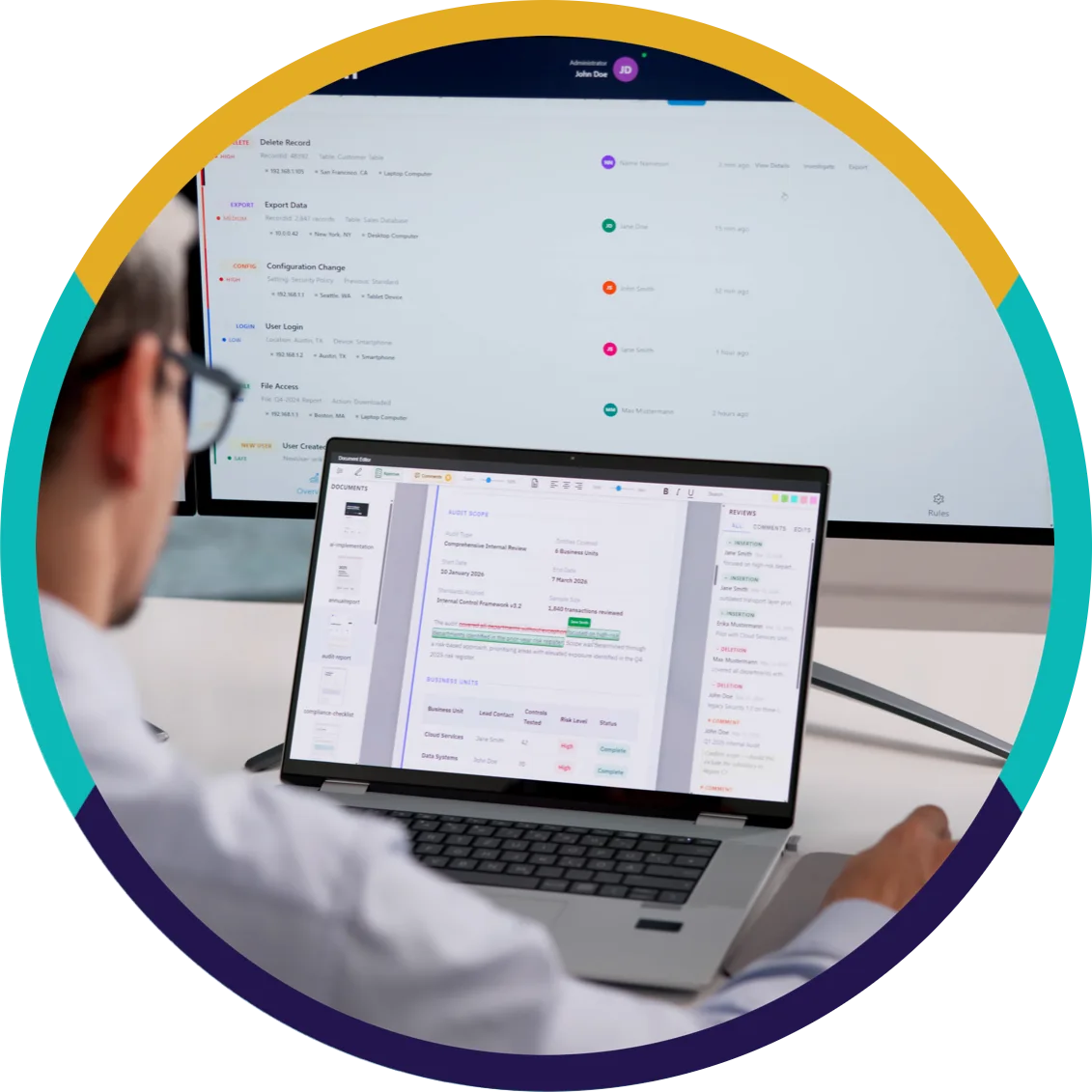 A credit card processing auditor reviewing card processing statements