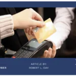 Customer tapping a credit card on a payment terminal, Forbes Business Council article by Robert L. Day on passing credit card fees to customers